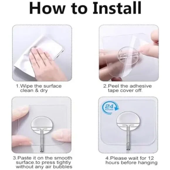 Adhesive Wall Hooks 13LB Heavy Duty No Drill Transparent Waterproof Hooks - Picture 9 of 12